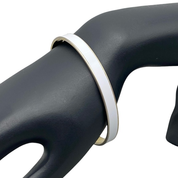 Vintage Monet Gold-Tone & White Enameled Bangle Bracelets - Picture 2 of 11